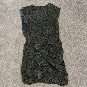 All saints fitted snake print free mini dress flutter sleeves lined open back